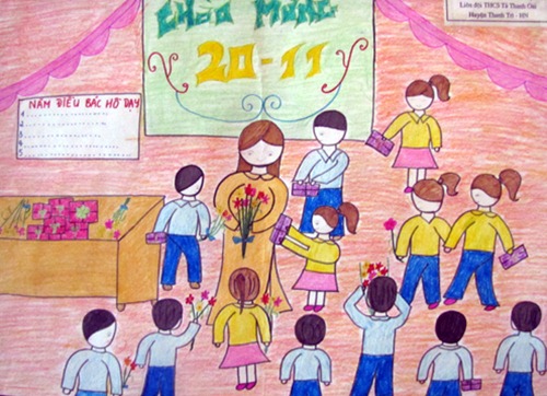 Bộ sưu tập tranh vẽ cô giáo và học sinh, tranh vẽ kỷ niệm 20/11 24
